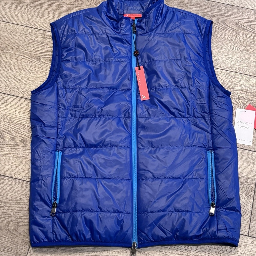 Redvanly‎ Bolton Vest Mens XL Blue Quilted Puffer R2395 New Golf Preppy Casual